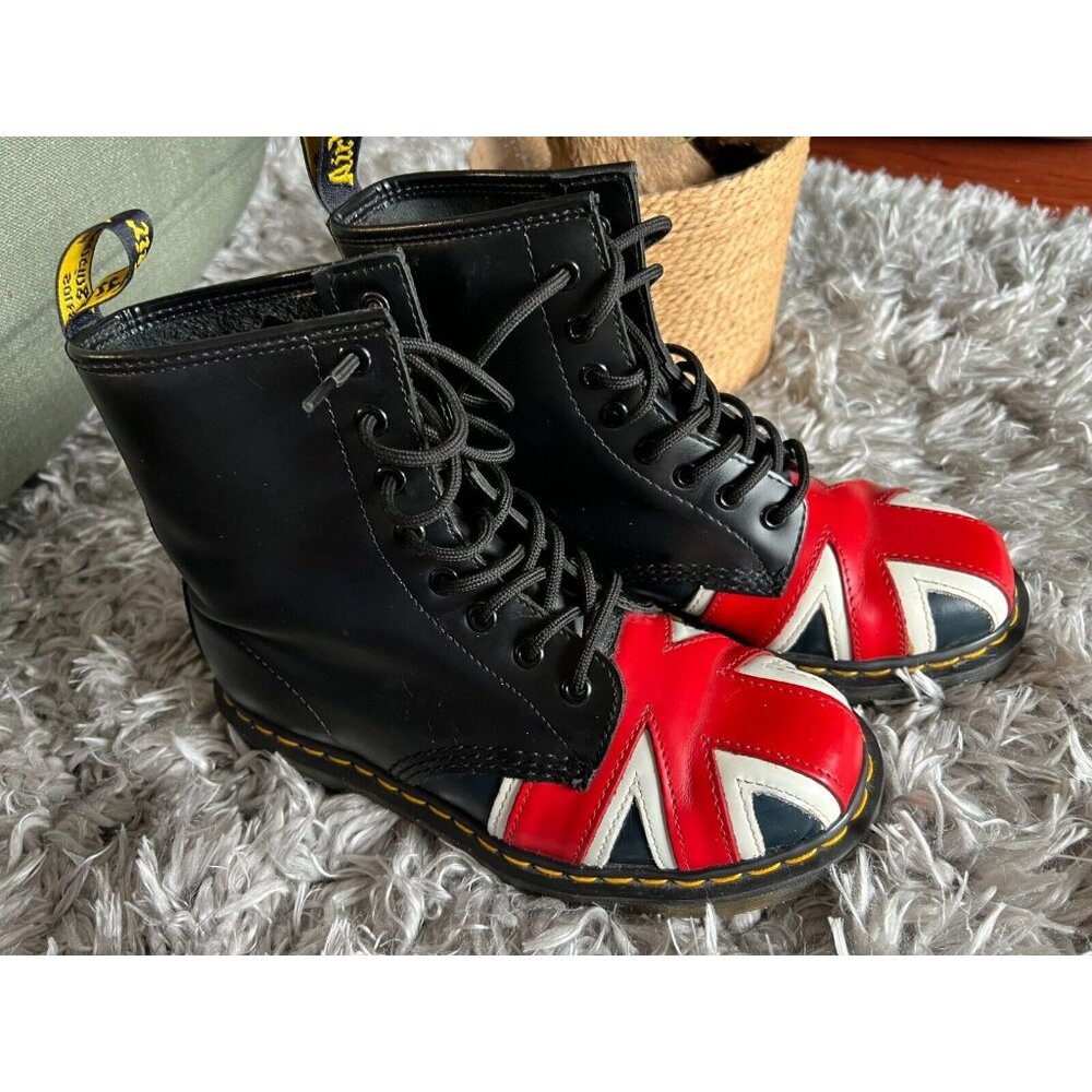 Dr Martens Boots Union Jack British Flag Leather Combat Boots US 7L UK 5 men 6